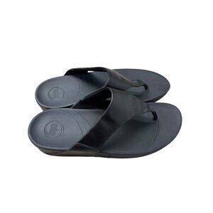Fitflop Thong Leather Wedge Sandal Women’s Size 11 Black